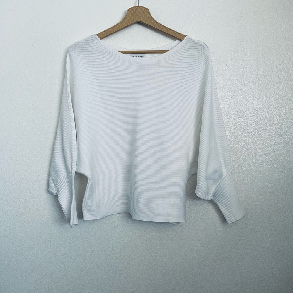 Pink Rose Ribbed White Women's Hoodie